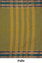 Green plain chettinad cotton saree with contrast zari border and matching blouse
