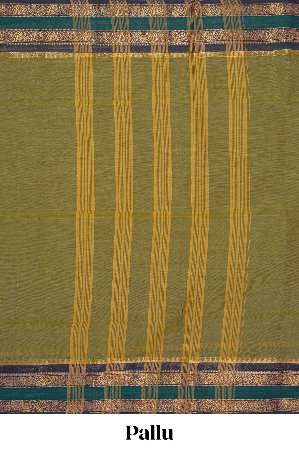 Green plain chettinad cotton saree with contrast zari border and matching blouse