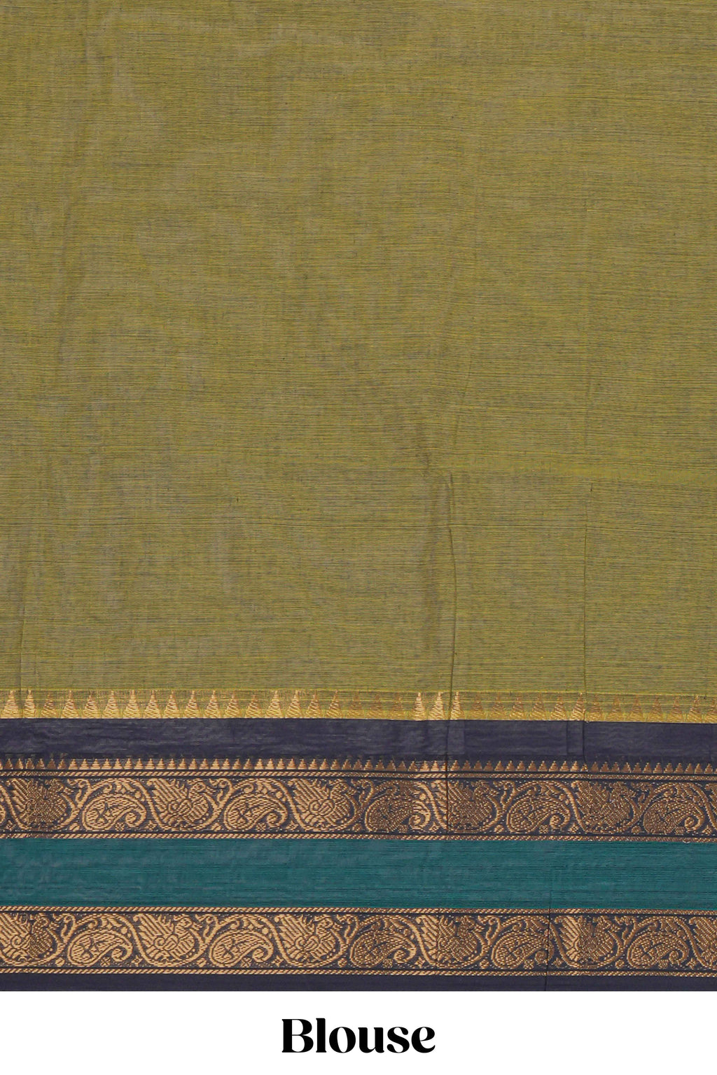 Green plain chettinad cotton saree with contrast zari border and matching blouse