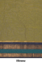Green plain chettinad cotton saree with contrast zari border and matching blouse