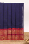 Navy blue plain chettinad cotton saree with contrast bentex border and matching pallu