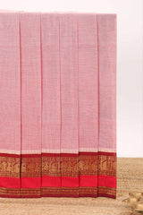Pink plain chettinad cotton saree with contrast border and matching pallu