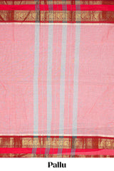 Pink plain chettinad cotton saree with contrast border and matching pallu