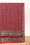 Maroon plain design chettinad cotton saree with contrast bentex border and matching blouse