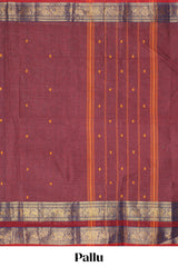 Maroon plain design chettinad cotton saree with contrast bentex border and matching blouse