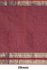 Maroon plain design chettinad cotton saree with contrast bentex border and matching blouse