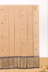 Beige motifs design chettinad cotton saree with contrast border and matching blouse