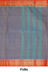 Dusty blue plain design chettinad cotton saree with contrast border and matching blouse