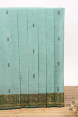 Powder green motifs design chettinad cotton saree with contrast zari border and matching blouse