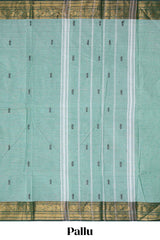 Powder green motifs design chettinad cotton saree with contrast zari border and matching blouse