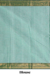 Powder green motifs design chettinad cotton saree with contrast zari border and matching blouse