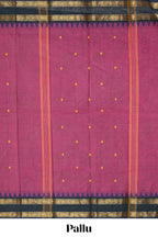 Rouge pink motifs design chettinad cotton saree with contrast zari border and matching blouse