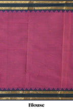 Rouge pink motifs design chettinad cotton saree with contrast zari border and matching blouse
