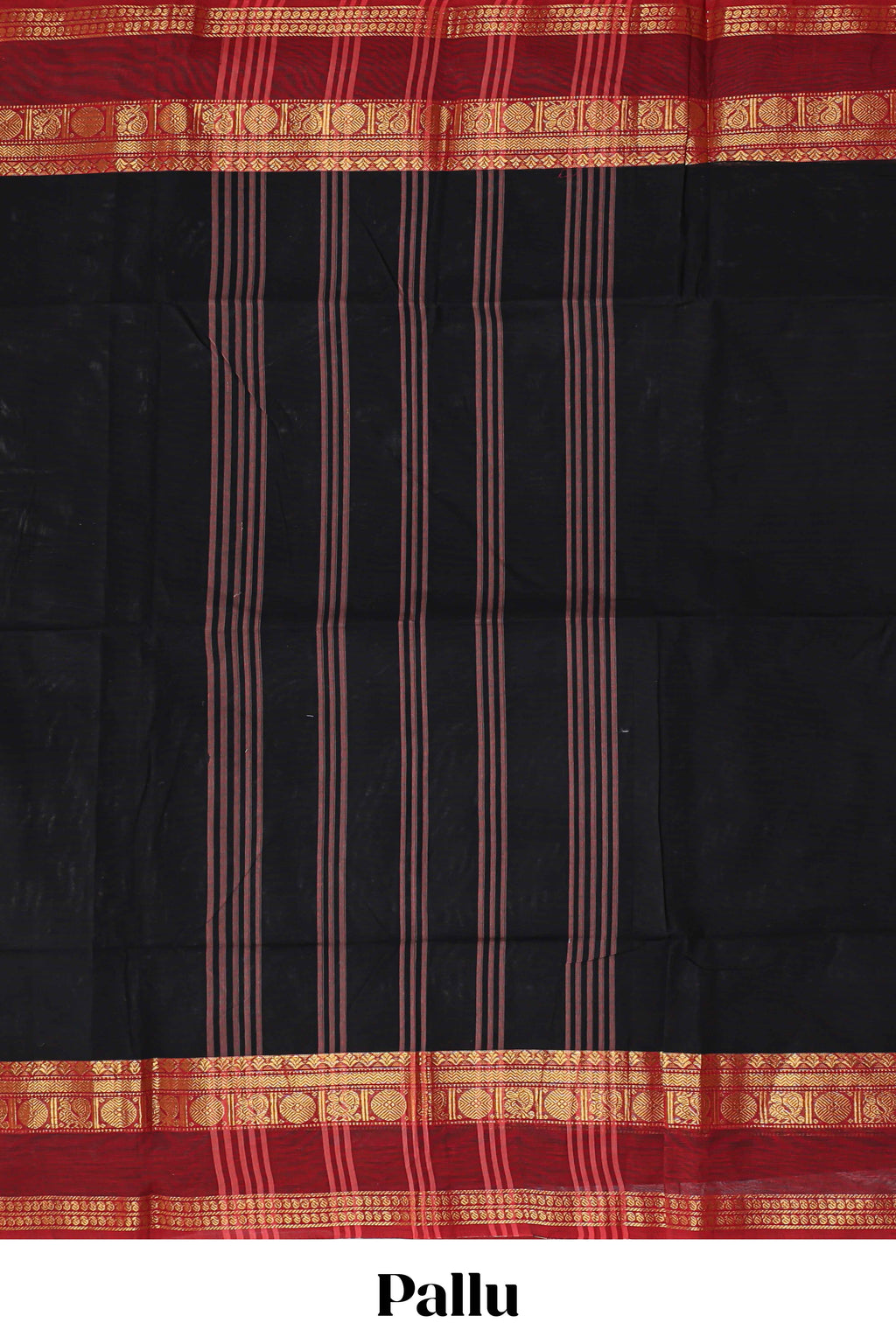 Black plain design chettinad cotton saree with contrast zari border and matching blouse