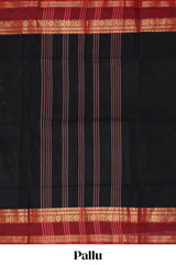 Black plain design chettinad cotton saree with contrast zari border and matching blouse