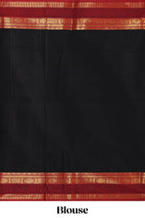 Black plain design chettinad cotton saree with contrast zari border and matching blouse