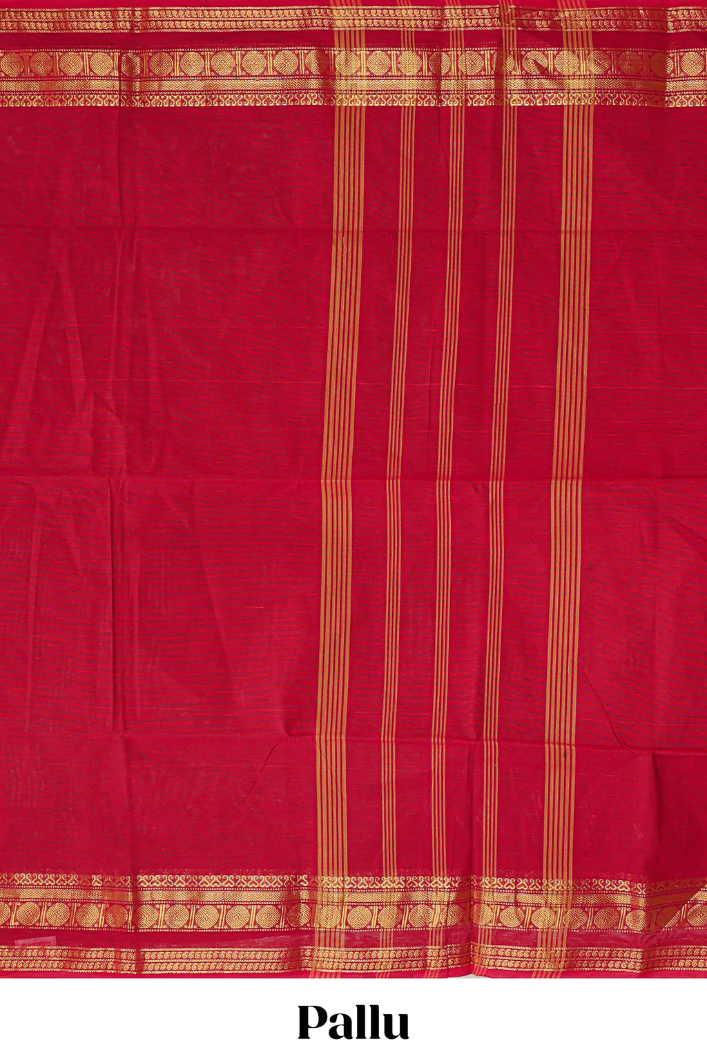 Red plain design chettinad cotton saree with self zari border and matching blouse