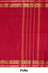 Red plain design chettinad cotton saree with self zari border and matching blouse