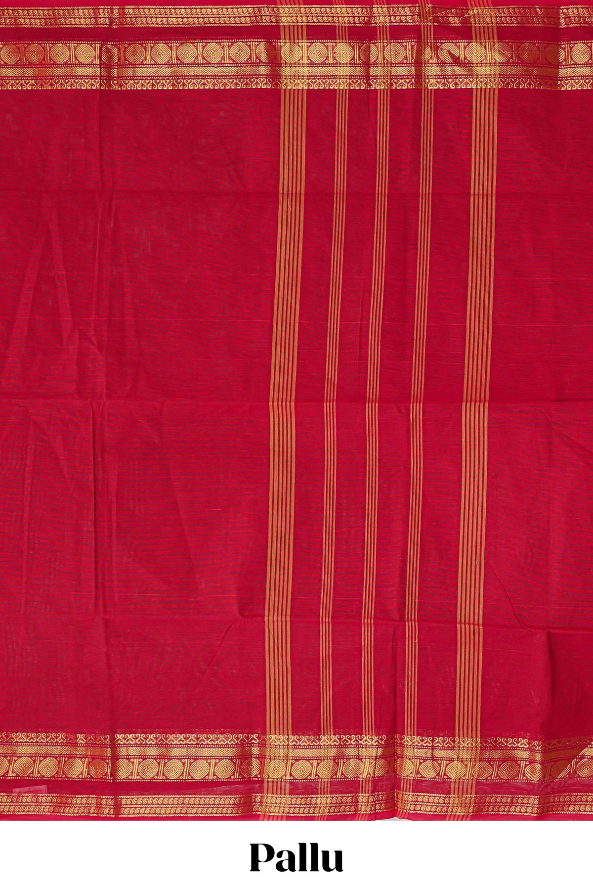 Red plain design chettinad cotton saree with self zari border and matching blouse