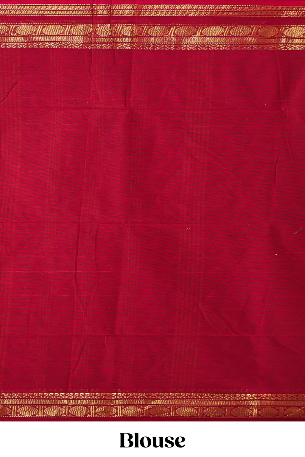 Red plain design chettinad cotton saree with self zari border and matching blouse