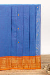 Blue motifs design chettinad cotton saree with contrast zari border and matching blouse