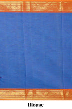 Blue motifs design chettinad cotton saree with contrast zari border and matching blouse