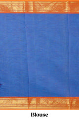 Blue motifs design chettinad cotton saree with contrast zari border and matching blouse