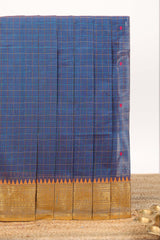 Blue checked motifs design chettinad cotton saree with contrast zari border and matching blouse