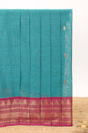 Teal green motifs design chettinad cotton saree with contrast zari border and matching blouse
