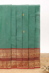 Jungle green motifs design chettinad cotton saree with contrast zari border and matching blouse