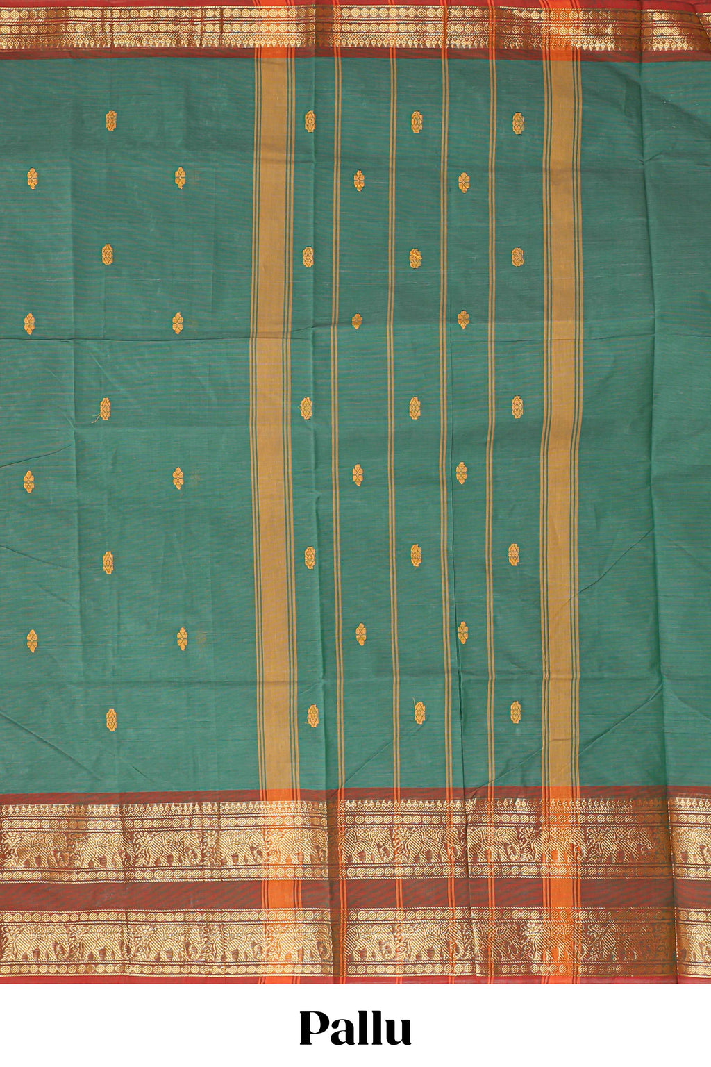Jungle green motifs design chettinad cotton saree with contrast zari border and matching blouse