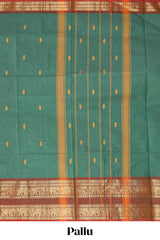 Jungle green motifs design chettinad cotton saree with contrast zari border and matching blouse