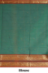 Jungle green motifs design chettinad cotton saree with contrast zari border and matching blouse