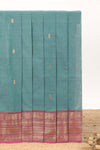 Viridian green motifs design chettinad cotton saree with contrast zari border and matching blouse