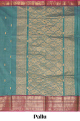 Viridian green motifs design chettinad cotton saree with contrast zari border and matching blouse