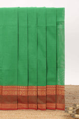Forest green motifs design chettinad cotton saree with contrast zari border and matching blouse