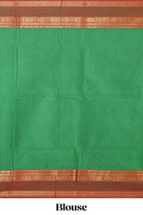 Forest green motifs design chettinad cotton saree with contrast zari border and matching blouse