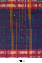 Violet checked motifs design chettinad cotton saree with contrast zari border and matching blouse
