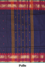 Violet checked motifs design chettinad cotton saree with contrast zari border and matching blouse