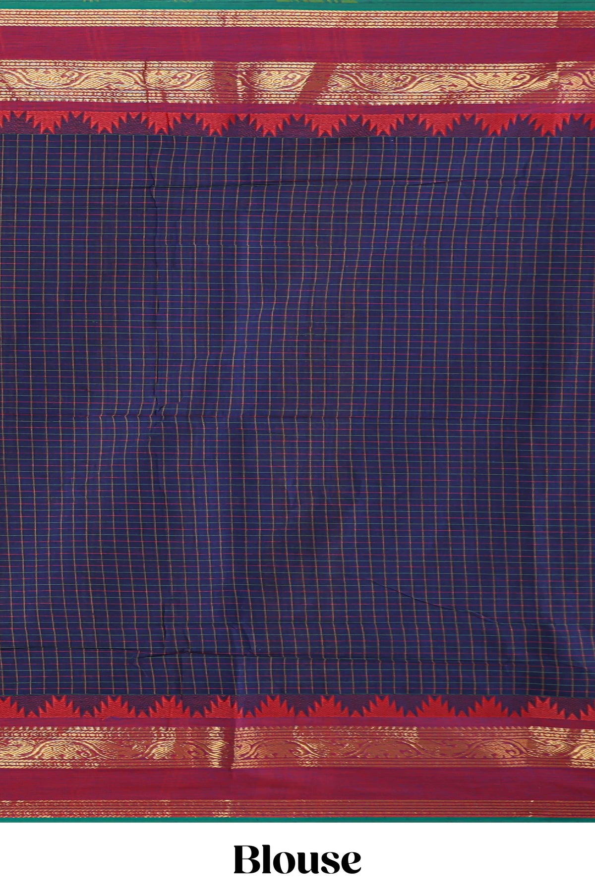 Violet checked motifs design chettinad cotton saree with contrast zari border and matching blouse