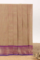 Beige motifs design chettinad cotton saree with contrast zari border and matching blouse