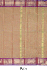 Beige motifs design chettinad cotton saree with contrast zari border and matching blouse