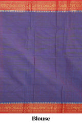 Violet plain design chettinad cotton saree with contrast zari border and matching blouse