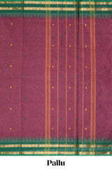 Burgundy motifs design chettinad cotton saree with contrast zari border and matching blouse