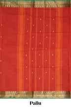 Red plain design chettinad cotton saree with contrast zari border and matching blouse