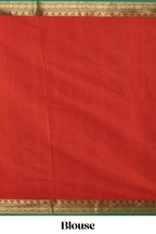 Red plain design chettinad cotton saree with contrast zari border and matching blouse
