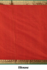 Red plain design chettinad cotton saree with contrast zari border and matching blouse