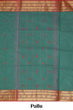 Sea green motifs design chettinad cotton saree with contrast zari border and matching blouse