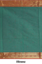 Sea green motifs design chettinad cotton saree with contrast zari border and matching blouse