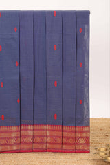 Blue motifs design chettinad cotton saree with contrast zari border and matching blouse